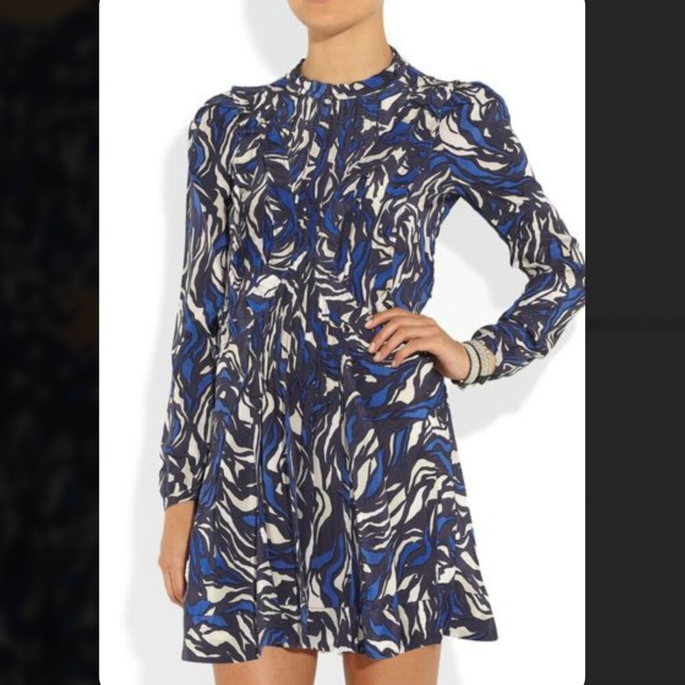 ISABEL MARANT Robe Salvia Blue Print Silk Dress